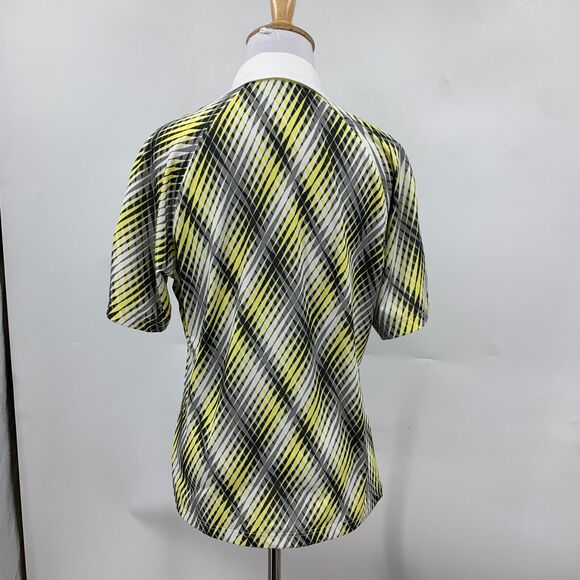 GG Blue Polo Shirt Womens M Multi Geo Print Snap Button Collared Short Sleeve - Picture 5 of 10